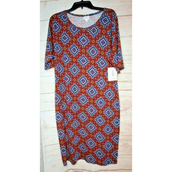 LulaRoe Julia Plus Size 3XL Abstract Casual Burgundy Square Poly/Spandex Dress - Picture 1 of 12